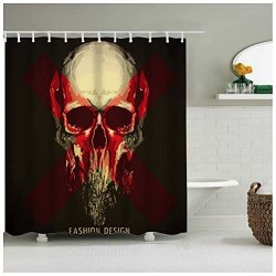 Sea&cloud Modern Thrilling Fashion Design Shower Curtain For Happy Halloween Home Decor The Face Of Horrifying Skull 72WX72H Bathroom Accessories Black And Red