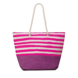 Clicks Straw Beach Bag Pink Stripe