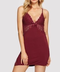 Crisscross Back Lace Trim Cami Babydoll With Panty