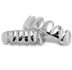 New Custom Fit Silver Plated Hip Hop Teeth Grillz Caps Top & Bottom Grill Set