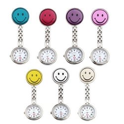 Top Plaza Pack Of 7 Colorful Smiling Face Nurse Fob Clip On Brooch Hanging Pocket Watches