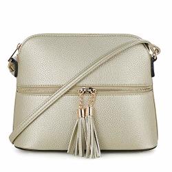Sg Sugu Lightweight Medium Dome Crossbody Bag With Tassel Zipper Pocket Adjustable Strap Gold