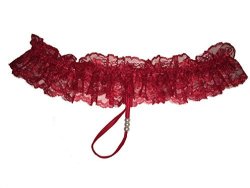 Escante Women's Ruffle Lace Trim Pearl G-string Red One Size