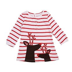Toddler Little Girls' Dress Long Sleeve Red Striped Princess Christmas Dresses Blouse Tops 3-4Y Red Strips