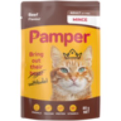 Pampers Pamper Beef Flavoured Minced Adult Cat Food Pouch 85G
