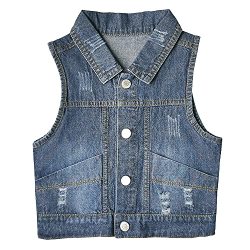 ZL Magic Boys Casual Ripped Denim Stylish Sleeveless Jacket Vest Unisex Kids Cotton Outwear 3-36 Months