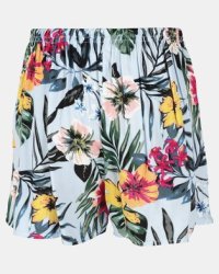 LEGIT Tropical Printed Shorts With Wrap Skirt Front Blue Floral