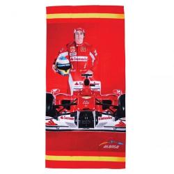 Ferrari Alonso And F1 Car Racing Beach Towel