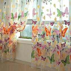 Fashion?life Floral Butterfly Curtains Sheers Voile Tulle Window Curtain 100X200CM