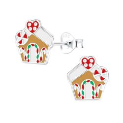 Gingerbread House Enamel And Sterling Silver Earrings