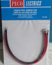 Peco N Scale gauge - Pl-82 Power Feed Joiners - New Carded Contains 4 Prs.