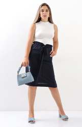 Ladies Paperbag Skirt - Navy - Navy 32
