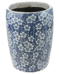 Bali Floral Glazed Crackle Vase in Blue