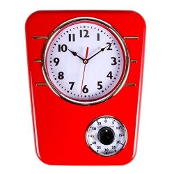 Retro Kitchen Clock With Timer. By Lily's Home Red