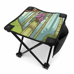 Folding Camping Stool Portable Outdoor MINI Chair Small Seat Colorful Cartoon Jungle Background In The Woods With Wild Blooms Zen Nature Print Barbeque Stool