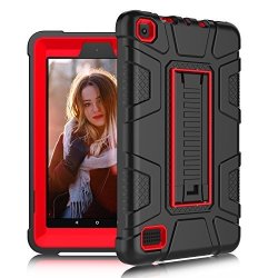 Donwell Fire 7 2017 Case New Hybrid Shockproof Defender Protective Armor Cover With Kickstand For Amazon Kindle Fire 7 2017 All-new Amazon Fire HD 7 Black red
