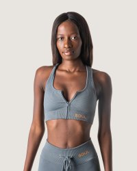 Ribbed Statement Racer Back Bra - Grey - Small