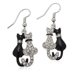 Pammyj Black And White Cat Earrings