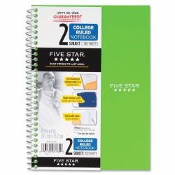 Mead Five Star Spiral Notebook 2 Subject 6" X 9.5" 100 Sheets 3 Pack Assorted Colors 6180 6-PACK