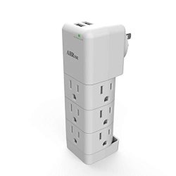 Surge Protector Small Power Strip Outlet Splitter Ahrise Multi Plug Outlet With 9-OUTLET Extender Adapter And 2 USB Charging Ports 1080 Joules For Home school office travel