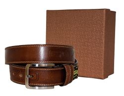 Fino 51479 Genuine Leather Double Stitch Mens Buckle Belt With Box