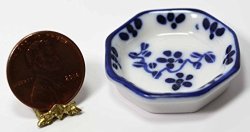 Dollhouse Miniature Blue & White Large 8 Sided Porcelain Casserole Dish