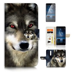 For Nokia 8 Flip Wallet Case Cover & Screen Protector Bundle - A21376 Wolf