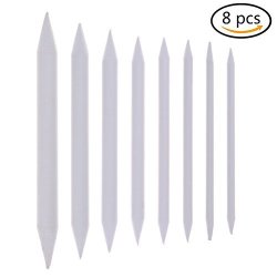 Haishell 16 Pieces White Blending Stumps and Tortillons Set Art Blenders Sticks for Student Sketch Drawing Accessories,8 Sizes 