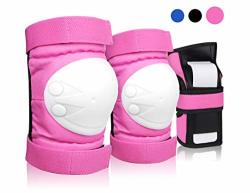 Dekinmax Knee Pads For Kids & Youth Protective Gear Set Kneed Pads Elbow Pads With Wrist Guards 3 In 1 For Biking Skating And Rollerblading Scooter Pink S