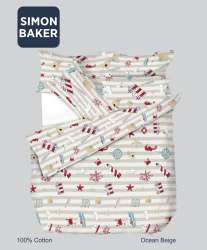 Simon Baker Ocean Beige Cotton Printed Duvet Cover Set Various Size - Beige Three Quarter 150CM X 200CM +1 Pillowcase 45CM X 70CM