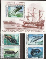 Dominica Whales Sg 839-MS84 Miniature Sheet And Complete Unmounted Mint Set