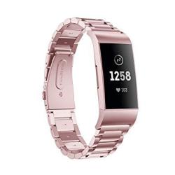 Aresh Compatible Fitbit Charge 3 Bands & CHARGE3 Se Band Stainless Steel Charge 3 Metal Strap Women Men Replacement Wristband For Fitbit Charge 3 CHARGE