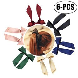 Aniwon 6PCS Double Layer Ribbon Hair Tie Bow Band Ponytail Holder Hair Accessory