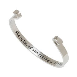 Sunflower 'she Believed She Could So She Did' Inspirational Bracelets Gifts For Her Hair Tie Bangle Bracelet Mother Daughter Silver