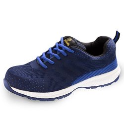 Jackbaggio Men's Athletic Flyknit Lightweight Steel Toe Walking Safety Sneakers 8828 7 Blue