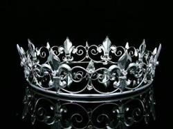 Men's Full King's Crown For Theather Prom Party - Clear Crystals Silver Plating T373