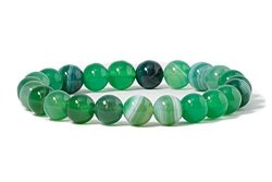 Cherry Tree Collection Gemstone Beaded Stretch Bracelet 8MM Round Beads 7" Green Lace Agate - Dyed