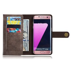 Samsung Galaxy S7 Edge Leather Wallet Phone Case Magnetic Back Case Protective Flip Cover With Card Slots Coffee