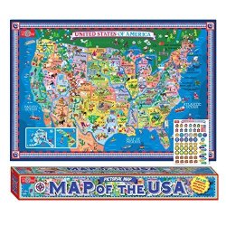 Shure Products, Inc. T.s. Shure Pictorial Map Of The United States Of America - Laminated Poster With Interactive Stickers