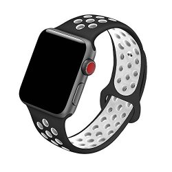 5DAYMI Soft Silicone Replacement Band For Apple Watch Nike + Series 3 Series 2 Series 1 Black white 42MM-S M