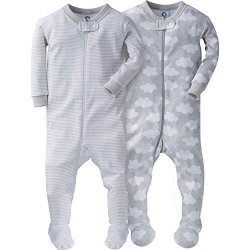 Gerber Baby Boys' 2 Pack Footed Sleeper Clouds stripes 9 Months