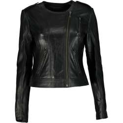 Women's Luna Biker Leather Jacket Black - - S