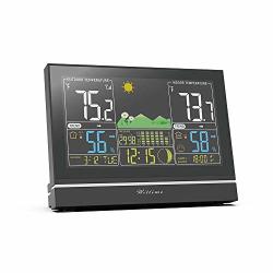 Wittime Latest 2076 Weather Station Wireless Indoor Outdoor Thermometer High Precision Temperature And Humidity Weather Forecast And Barometer Calendar With Moon Phase 7.5-INCH HD Large Screen