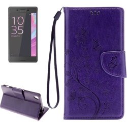 For Sony Xperia Xa Butterflies Embossing Horizontal Flip Leather Case With Holder & Card Slots & Wallet & Lanyard Purple