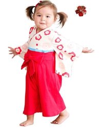 Japanese Fancybaby Girls Toddler Kimono Dress Robe Outfit Costume With Hair Clip 24 To 36 Months Red