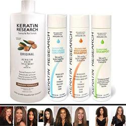 Brazilian Keratin Blowout Straightening Smoothing Hair Treatment 4 Bottles 1000ML Kit Includes Sulfate Free Shampoo Conditioner Set By Keratin Research Queratina Keratina Brasilera Tratamiento