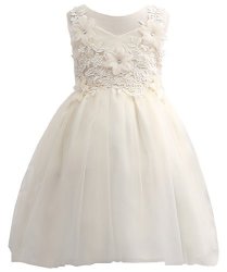 Flower Plwedding Girl Evening Dresses Cute Kids Lace Pageant Ball Gowns Size 8-9 Ivory