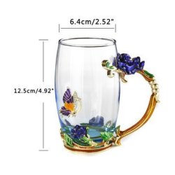 Enamel Coffee Cup Mug Flower Tea Glass Cups With Spoon Cover Tray Perfect Wedding Gift