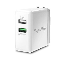 Rapidray USB Wall Charger Quick Charge 3.0 2.4A Duall Port USB Power Plug Compatible Iphone X 8 8+ 7P 7 Samsung S9 S8 S7 EDGE NOTE White