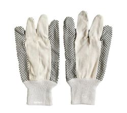 Cotton Canvas Knit Wrist Extra Grip Gloves - Cream black